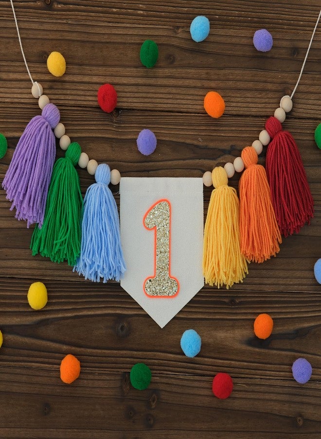 Ereniko Handmade Light Rainbow 1st Birthday High Chair Banner Party Decoration for Girl Baby Colorful Wall Hangings Decoration Happy One Birthday Photoshoot Props Photo Props - Image 1